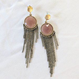 Lucky Brand Purple Stone Tassel Dangle Earrings Gold Tone Modern Cowgirl Boho